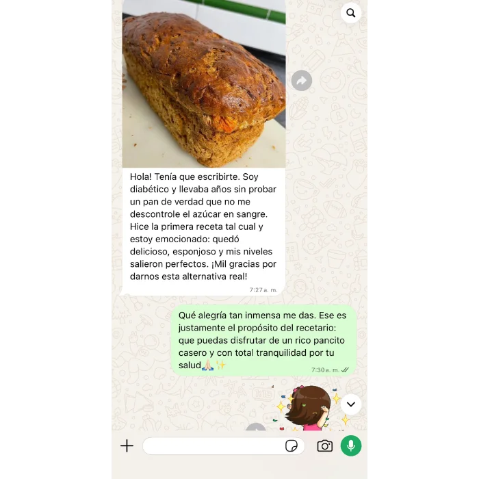 Captura real de WhatsApp de un cliente sobre sus recetas, testimonio 3